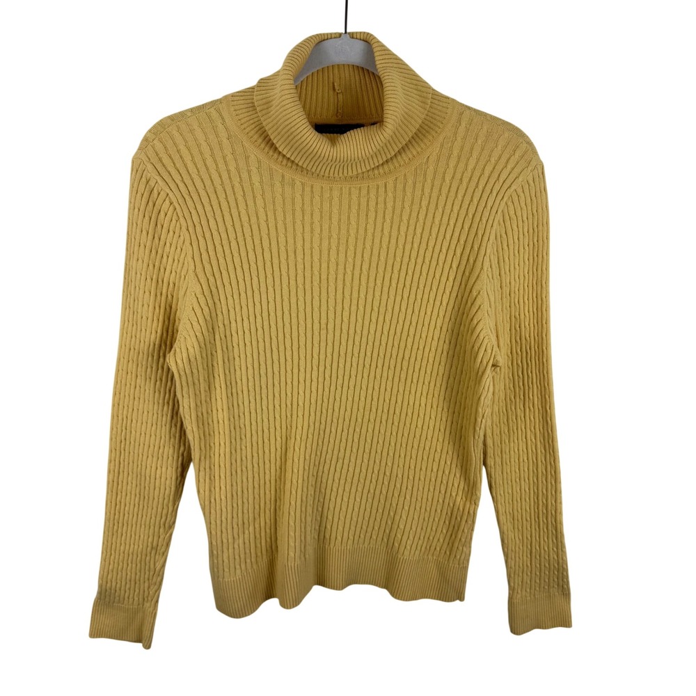 Jeanne Pierre Womens Mustard Yellow 100% Cotton Cable Knit Turtleneck Sweater M